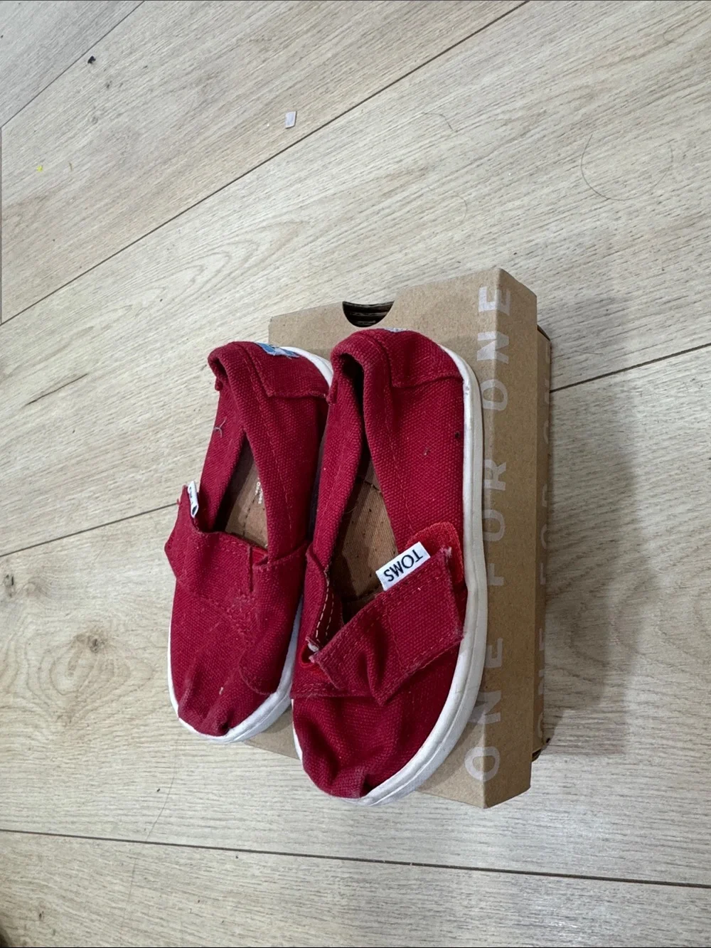 Toms Kids Red Slip-On Canvas Moccasins